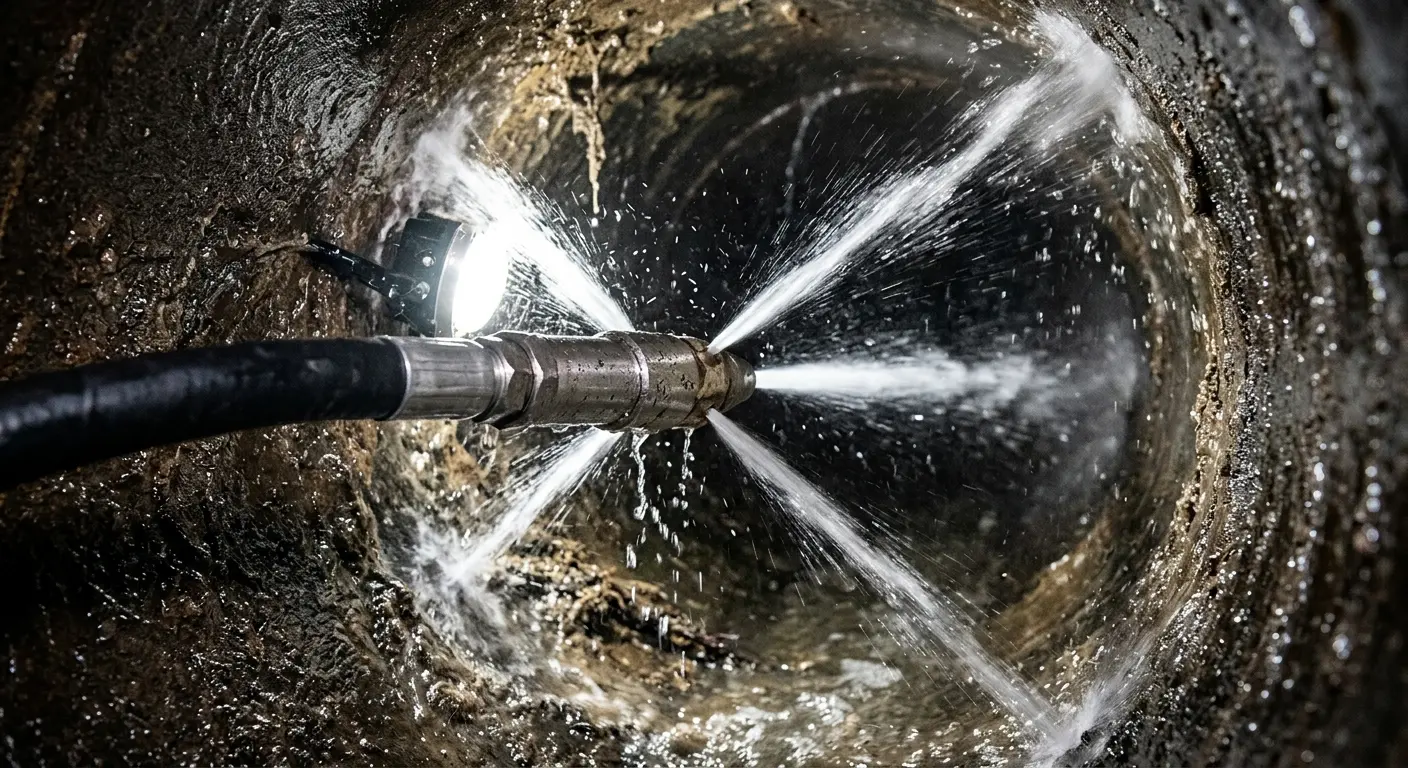 High-pressure hydro jetting nozzle cleaning sewer pipe for Storm Drain Cleaning in Baker City
